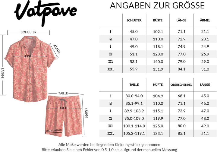 VATPAVE Herren Hawaii Hemd Blumen Sommer Outfit Männer Freizeit Kurzarm Strandhemd und Kurze Hosen 2