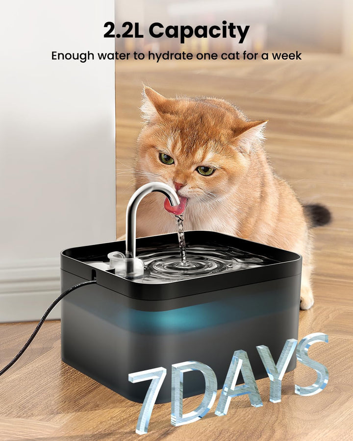 Katzenbrunnen, 2,2L Trinkbrunnen für Katze, Super Leiser, Wasserhahn-Design Wasserbrunnen für Katzen