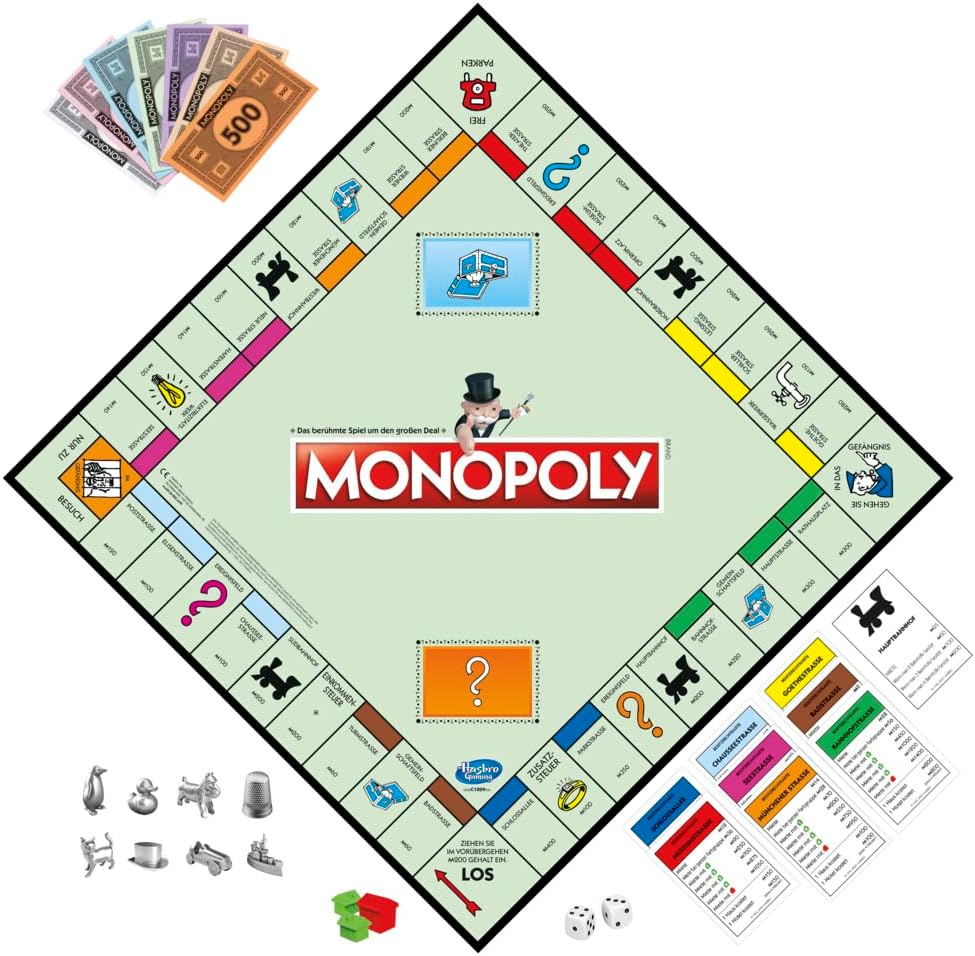 Monopoly Spiel, Familien-Brettspiel für 2 bis 6 Spieler, ab 8 Jahren für Kinder, mit 8 Spielfiguren