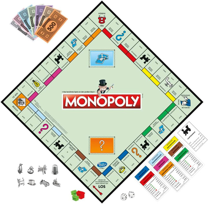 Monopoly Spiel, Familien-Brettspiel für 2 bis 6 Spieler, ab 8 Jahren für Kinder, mit 8 Spielfiguren