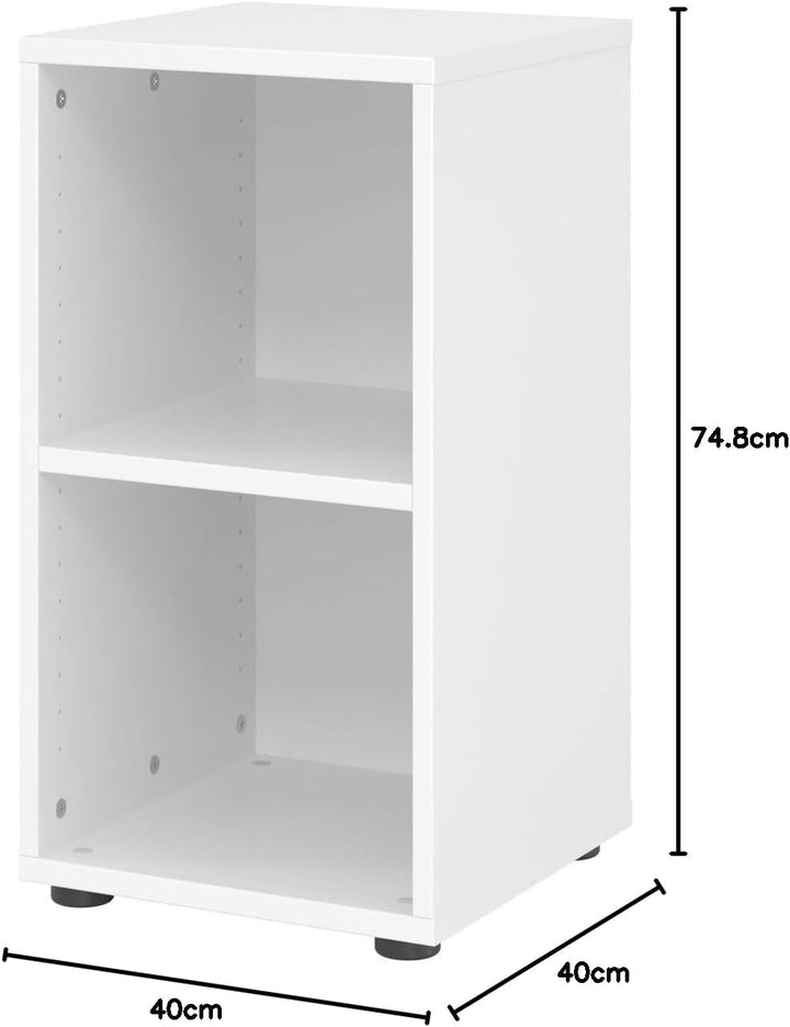 bümö Regal weiss, Standregal aus Holz für 2 Ordnerhöhen - Bücherregal klein 40 cm schmal, Aktenregal