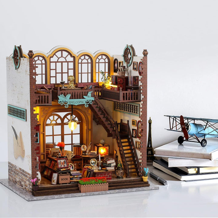 Cuteefun DIY Miniatur Puppenhaus Bausatz, Regaleinsatz für Bücherecke, Room Décor für Erwachsene Geb