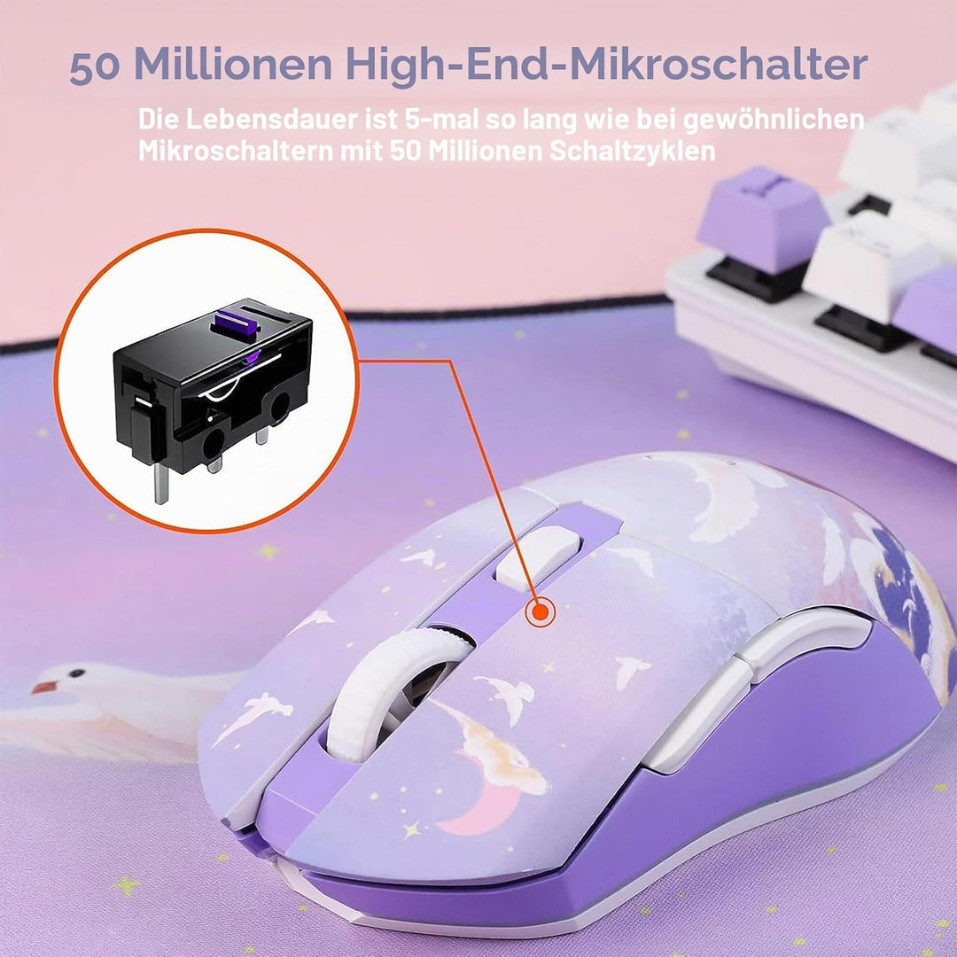 DAREU Kabellose Gaming Maus mit Ladestation, Wiederaufladbar, RGB, 12.000 DPI, 7 Programmierbare Tas