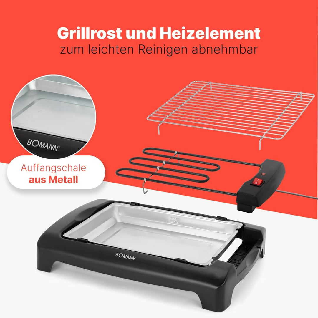 Bomann Elektrogrill 1240 CB N, Barbecue-Tischgrill, Indoor-Outdoor BBQ-Grill, klein, elektrischer Ti