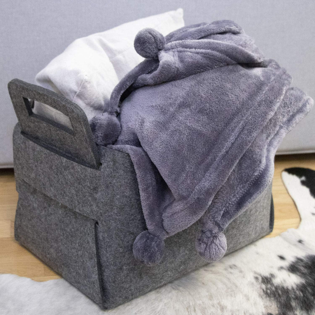 DuneDesign 37x24x37 XL Kaminholz Filzkorb - Extra Hoch - 25L Filz Regalkorb Aufbewahrungskorb Grau