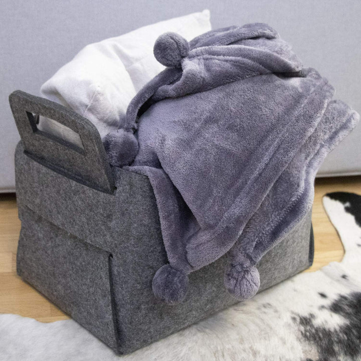 DuneDesign 37x24x37 XL Kaminholz Filzkorb - Extra Hoch - 25L Filz Regalkorb Aufbewahrungskorb Grau