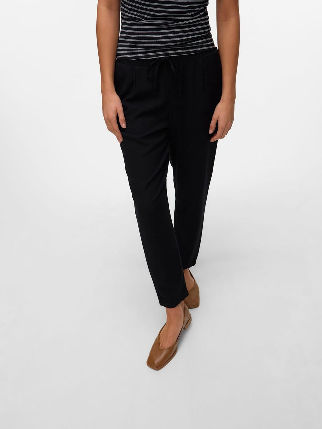VERO MODA Damen Legere Leinen Stoffhose Casual Schlupfhose Lockere Ankle Pants XS Schwarz, XS Schwar