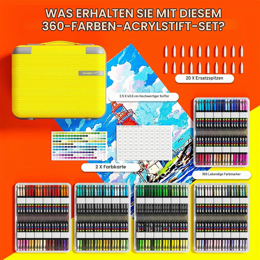 360 Farben Acrylstifte für Steine Wasserfest, Permanent Acrylic Marker, Pinselspitze Acrylstifte für