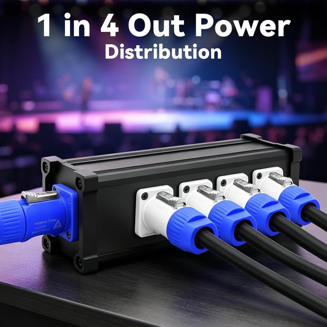 PowerCon Eingang zum Ausgang, 20A Splitter Box 1 in 4 out, 4 Power Verteiler für Bühnenlicht, LED-Bi