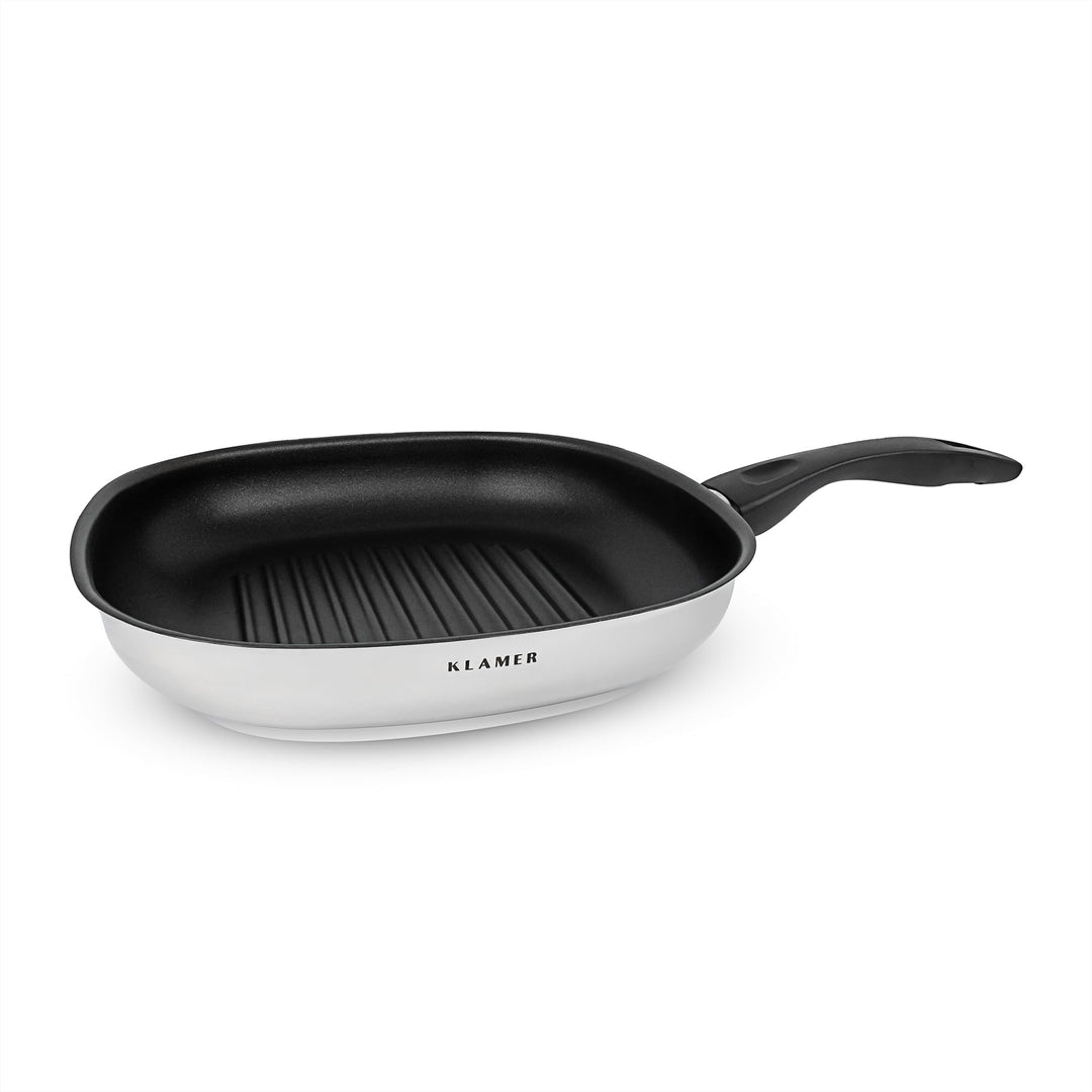 KLAMER Grillpfanne Induktion 28cm Schmorpfanne Steakpfanne aus Edelstahl 28 cm, 28 cm