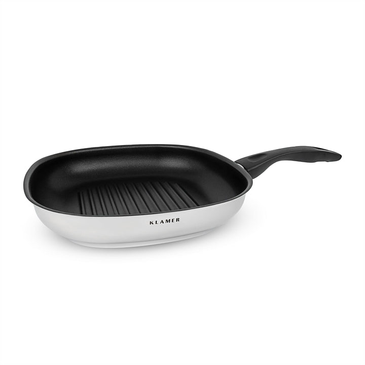 KLAMER Grillpfanne Induktion 28cm Schmorpfanne Steakpfanne aus Edelstahl 28 cm, 28 cm