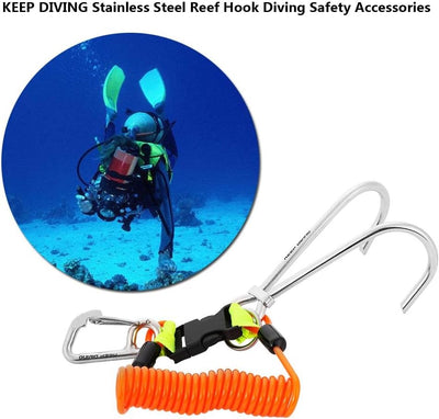 Tauchen Riffhaken, Edelstahl Reef Doppelhaken Scuba Drift Hook Tauchzubehör mit D-Ring Orange, Orang