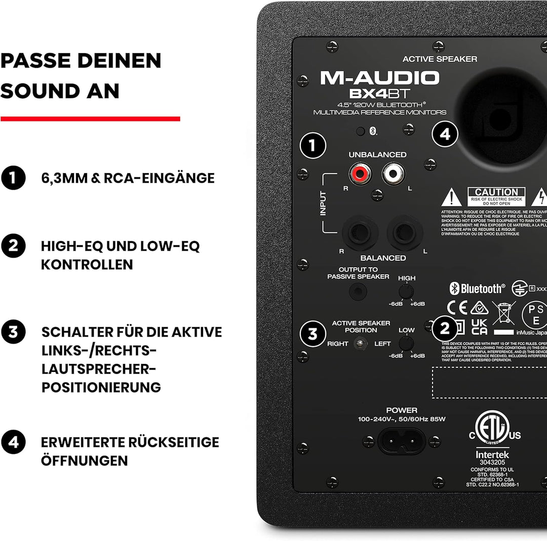 M-Audio BX4BT 4,5" Studio-Monitore mit Bluetooth High-Definition Monitor Lautsprecher Boxen für Reco