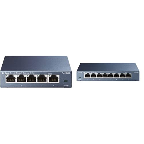 TP-Link TL-SG105 5-Ports Gigabit Netzwerk Switch bündeln mit TP-Link TL-SG108 LAN Switch 8 Port Netz