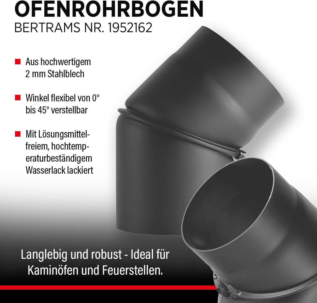 BERTRAMS Ofenrohr 150mm Ø Bogen ohne Tür Gussgrau | Stahlrohr mit 0-45° Winkel | Feuerrohr aus Stahl