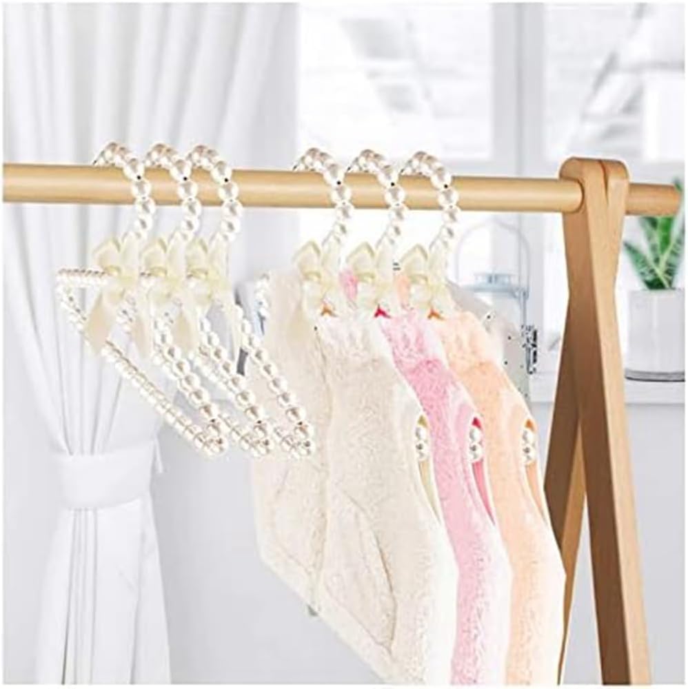 4 Stück Mini Kleiderbügel Perlen Kinderkleiderbügel mit Schleifeband Plastik Pearl Babykleiderbügel