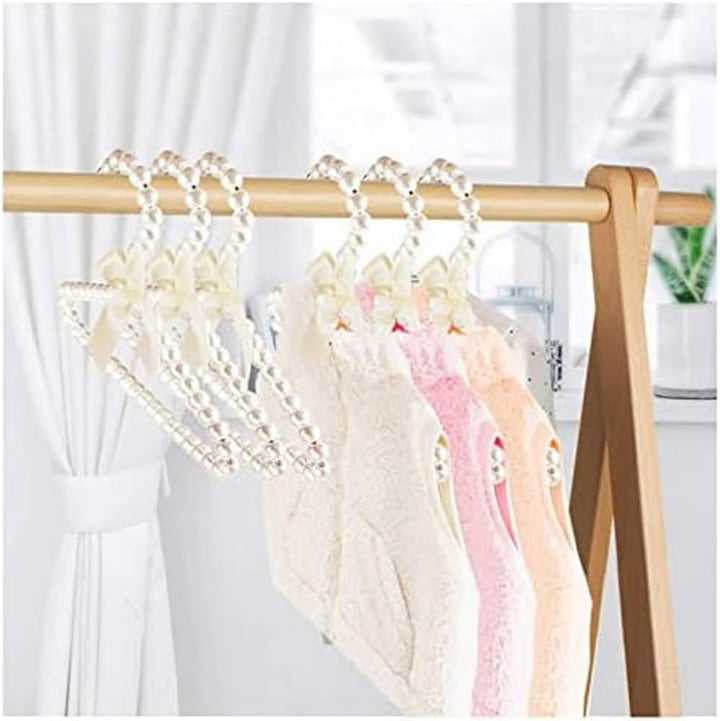 4 Stück Mini Kleiderbügel Perlen Kinderkleiderbügel mit Schleifeband Plastik Pearl Babykleiderbügel