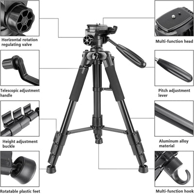 Neewer tragbare 142 Zentimeter Aluminium-Legierung Kamera Stativ mit 3-Wege-Schwenk Kopf, Tragetasch