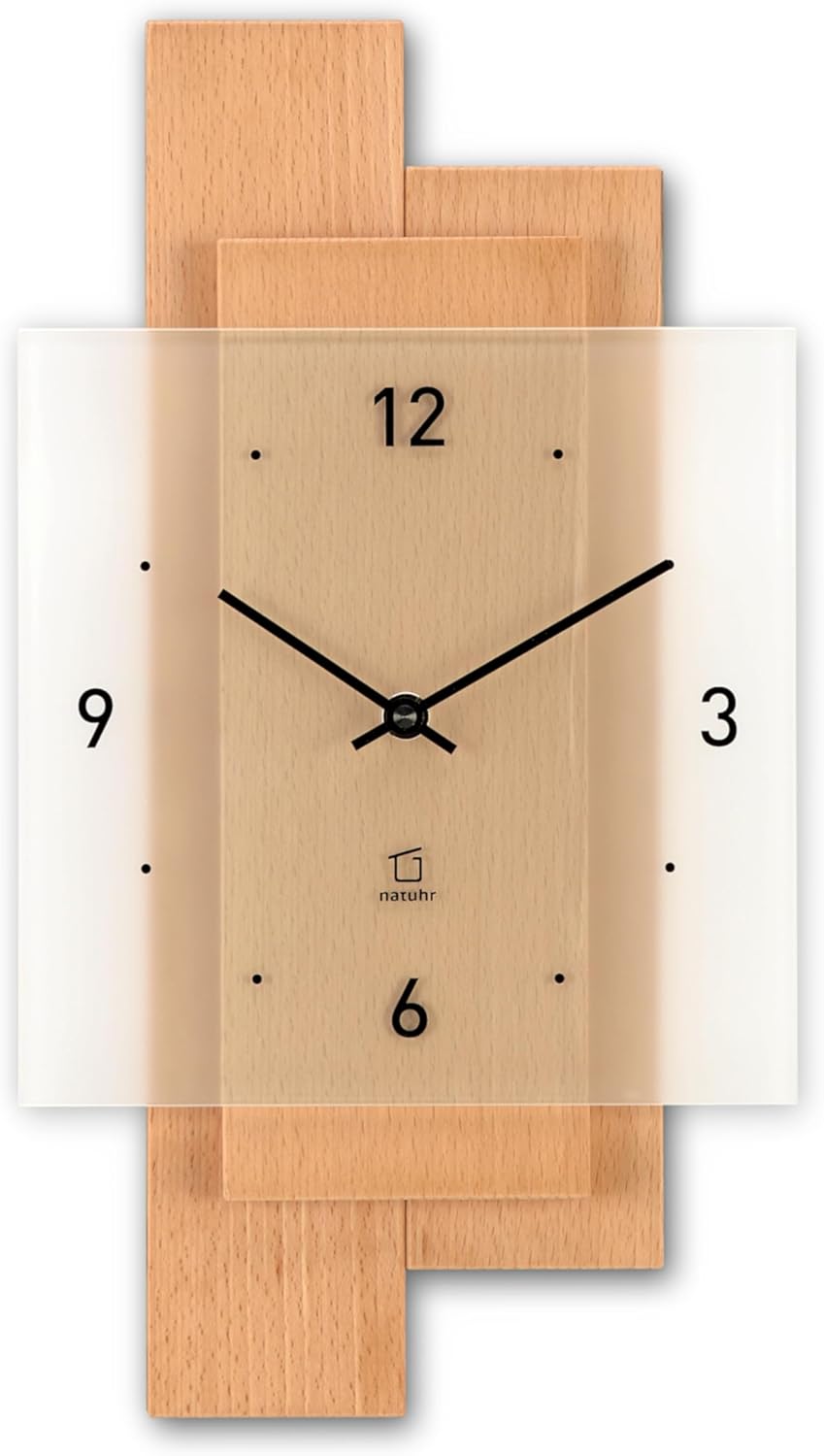 Natuhr Wanduhr Holz Buchwald geräuscharm Massivholz Buche (Buche geölt, Quarz Uhrwerk geräuscharm) B