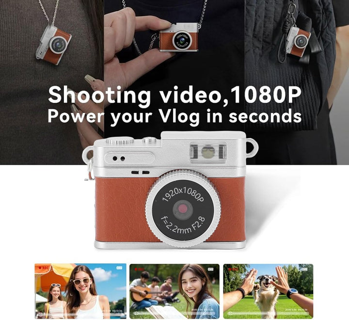 Elprico Retro -Digitalkamera, 1080p Vintage Style Point and Shoot Vlogging Camera mit Blitzlicht und