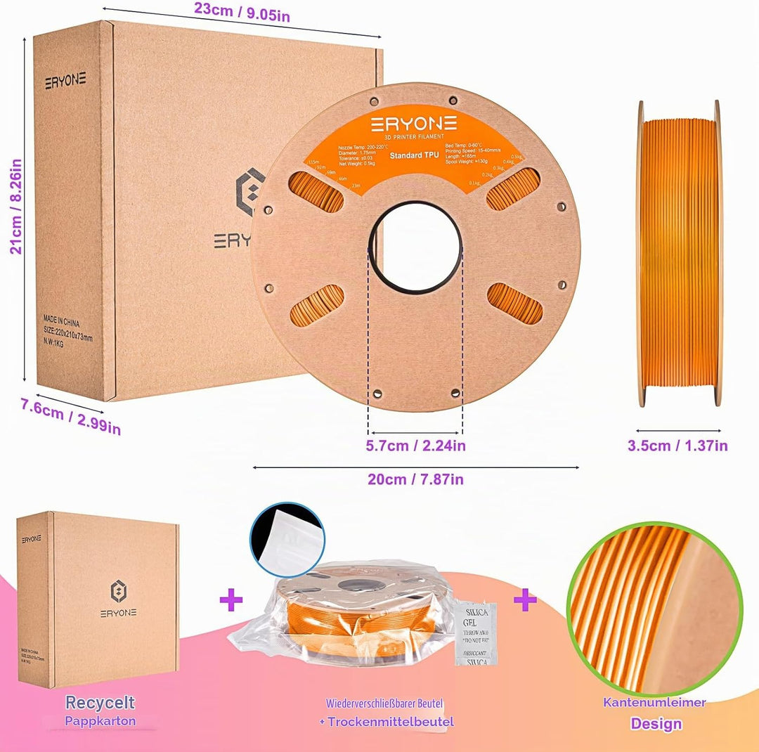 ERYONE TPU Filament 1.75mm, 3D Drucker Filament,Flexible TPU Filament, TPU 95A, Massgenauigkeit +/-