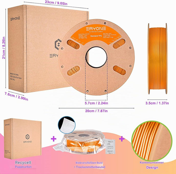 ERYONE TPU Filament 1.75mm, 3D Drucker Filament,Flexible TPU Filament, TPU 95A, Massgenauigkeit +/-