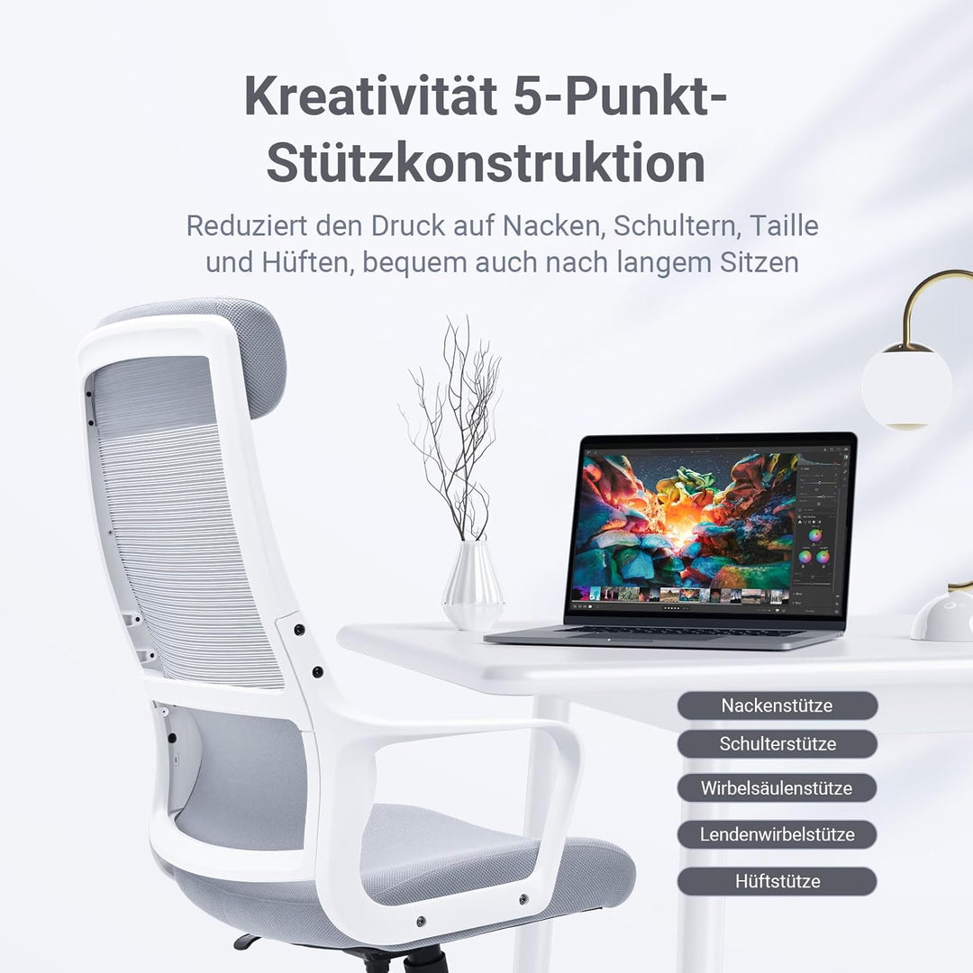 MELOKEA Bürostuhl ergonomisch, Schreibtischstuhl mit Höhenverstellung, Bürostuhl 150kg Grau