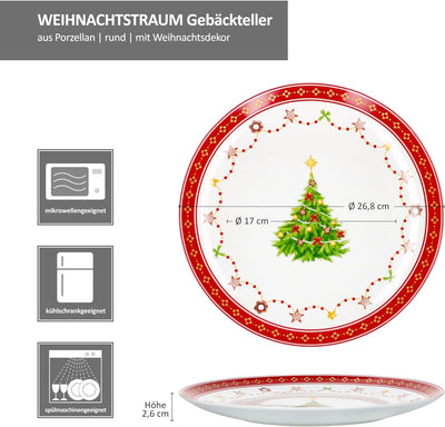 MamboCat Weihnachtstraum 6er Set Gebäckteller Ø26,8cm I grosse Porzellan-Speiseteller für 6 Personen
