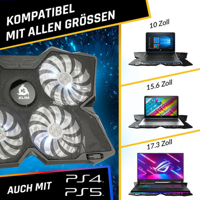 KLIM Wind Laptop Kühler - Leistungsstark Wie Kein Anderer – Schneller Kühlvorgang - 4 Lüfter PC Note