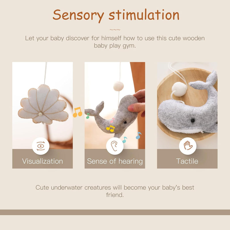 Promise Babe Spielbogen Baby Holz für Babies, Baby Spielbogen mit Abnehmbaren Meerestiere Spielzeuge