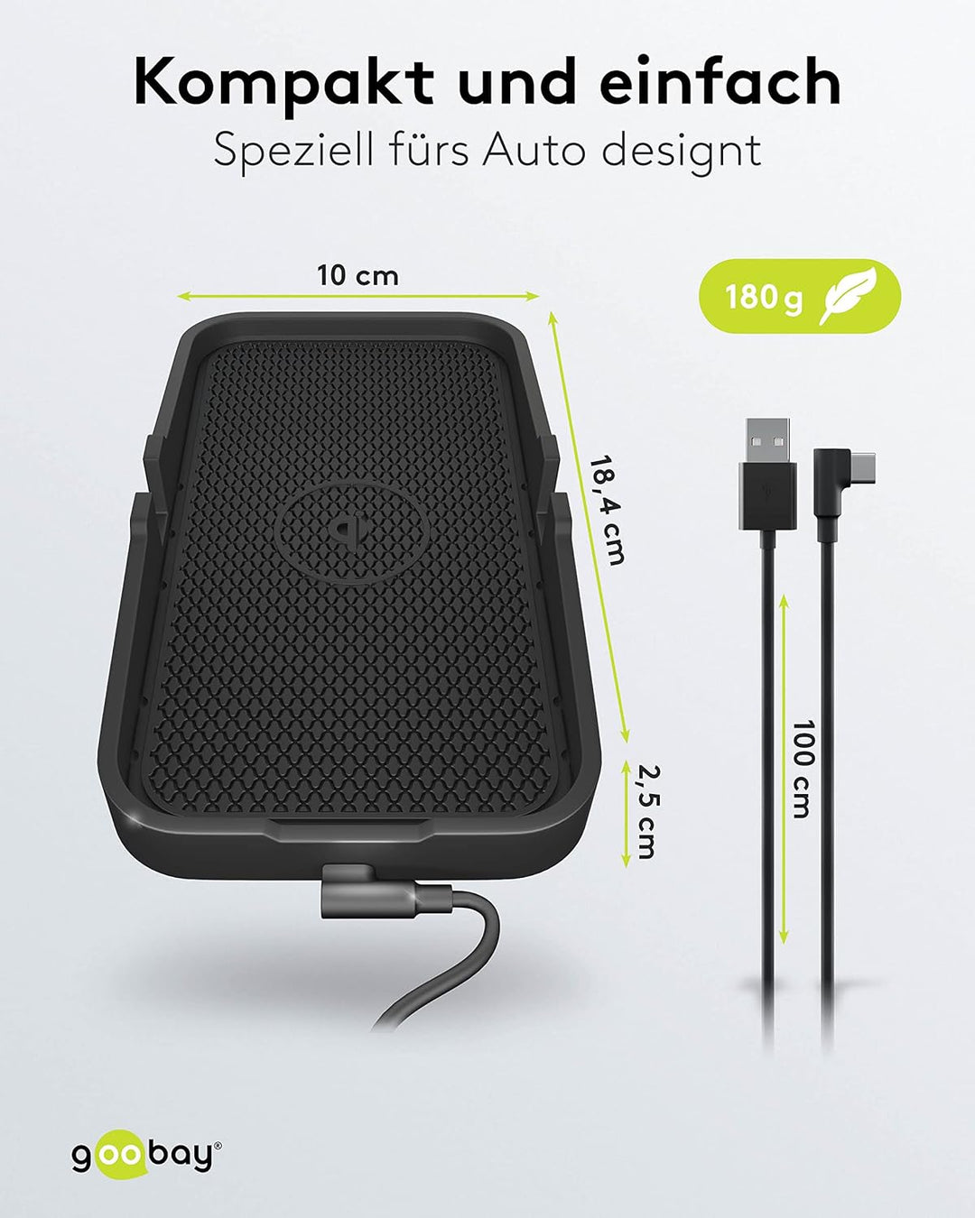 Goobay 60471 Kfz Wireless Charger 15W Qi Ladestation / kabelloses Ladegerät 15W / Induktive Ladestat