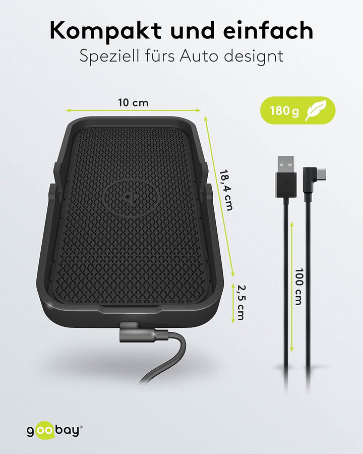 Goobay 60471 Kfz Wireless Charger 15W Qi Ladestation / kabelloses Ladegerät 15W / Induktive Ladestat