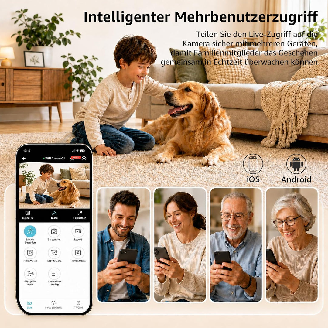 Mini Kamera 4K WLAN Überwachungskamera Innen, WiFi Kamera mit Handy APP, Live-Übertragung, Nachtsich