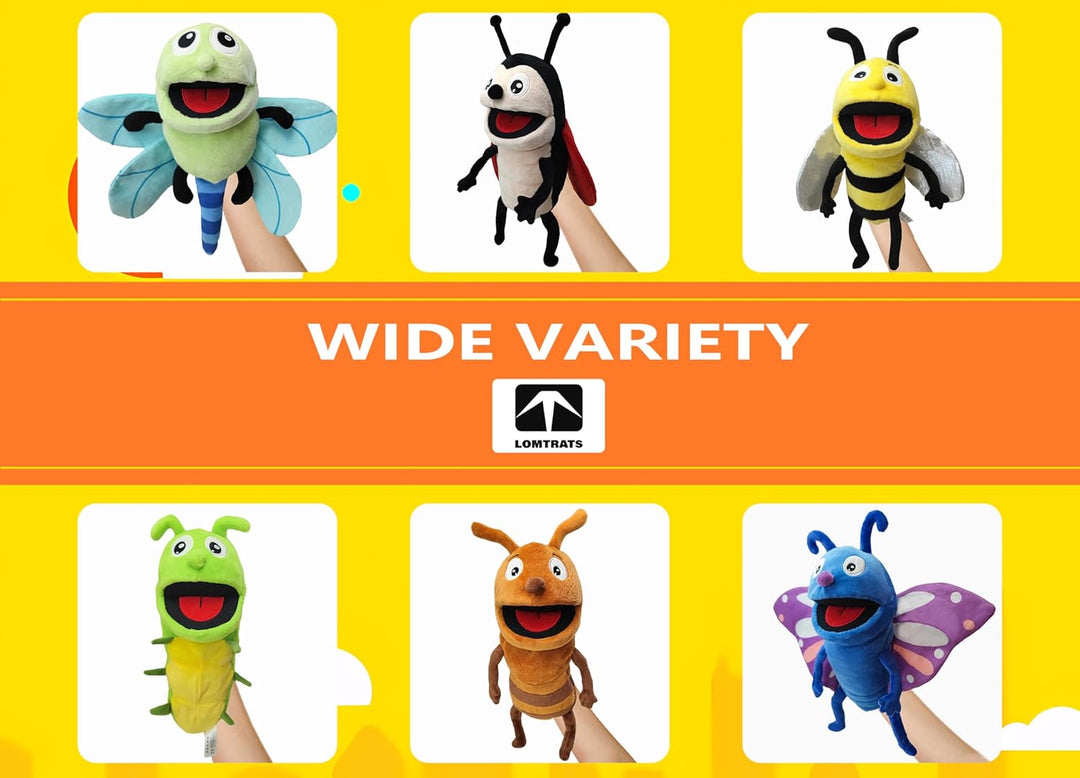 Insekten-Handpuppen für Kinder, Kleinkinder, inklusive Bienen, Schmetterlingen, Libellen usw. mit be