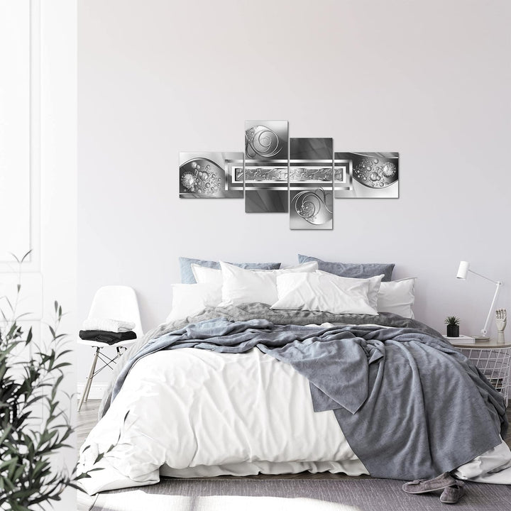 Runa Art Wandbilder Set XXL Abstrakt Wohnzimmer Schlafzimmer Grau Silber 4 Teilig - Made in Germany
