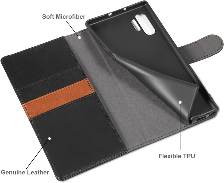 LENSUN Echtleder Hülle für Samsung Galaxy Note 10 Plus, Handyhülle [Echtes Leder] [Magnetverschluss]