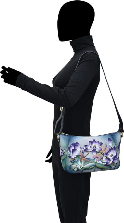 Anuschka Handbemalte Hobo Schultertasche aus Echtleder Tranquil Pond, Tranquil Pond