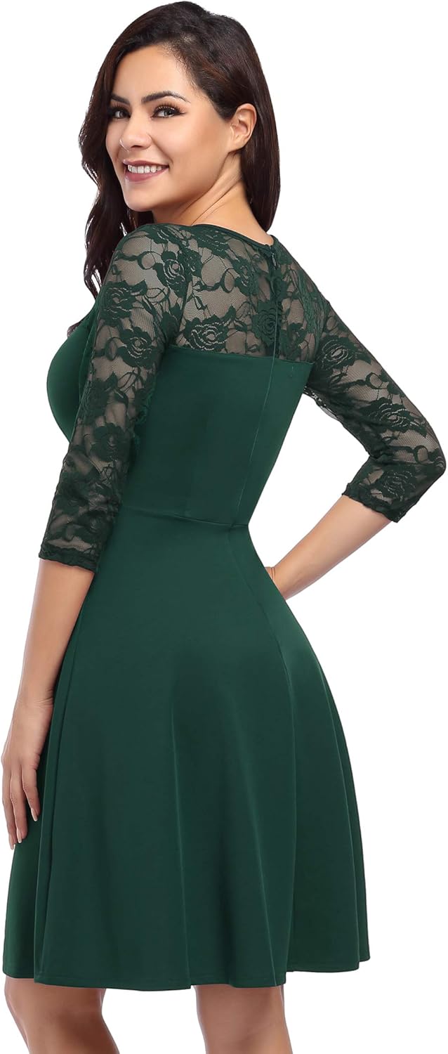 KOJOOIN Damen Elegant Spitzenkleid Cocktailkleid Brautjungfernkleider für Hochzeit Abendkleider Rund