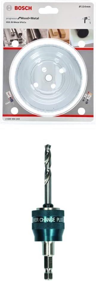 Bosch Professional Lochsäge Progressor for Wood & Metal (Holz und Metall, Ø 114 mm) + 1x Power Chang