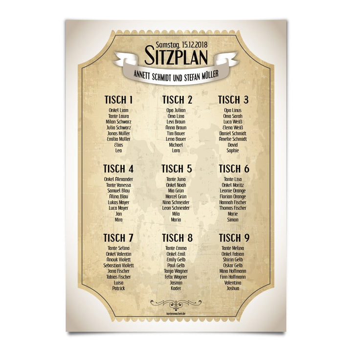 Hochzeit Sitzplan Plakat Sitzordnung individuell - Vintage Brautpaar in Weiss 1 Stück Weiss, 1 St&#x