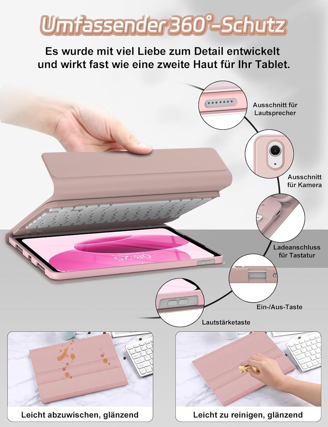 Tastatur Hülle für iPad 10 gen/A16 11 Gen - Soft TPU Rückseite Gehäuse Schutzhülle mit Pencil Halter