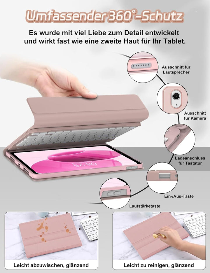 Tastatur Hülle für iPad 10 gen/A16 11 Gen - Soft TPU Rückseite Gehäuse Schutzhülle mit Pencil Halter
