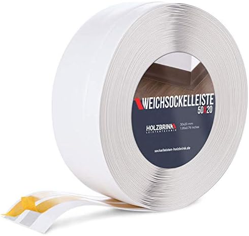 HOLZBRINK Weichsockelleiste selbstklebend WEISS Knickleiste, 50x20mm, 25 Meter 25m Weiss, 25m Weiss