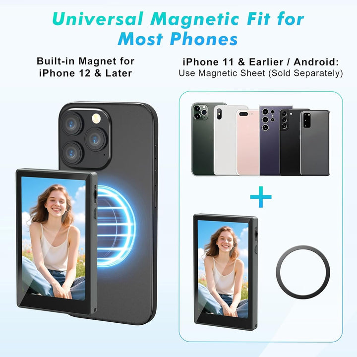 Selfie Monitor für iPhone & Android, 4" Magnetischer Handy Selfie Kameramonitor, Integrierter Lautsp