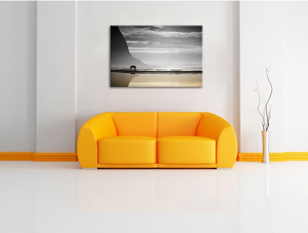 Pixxprint Pferd am Ufer Einer Insel als Leinwandbild | Grösse: 100x70 cm | Wandbild| Kunstdruck | fe