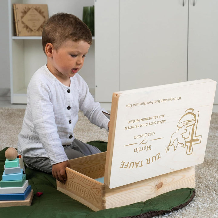 LAUBLUST Holzkiste mit Gravur - Personalisiert mit Name | Datum | WIDMUNG - Natur Grösse L - Frieden