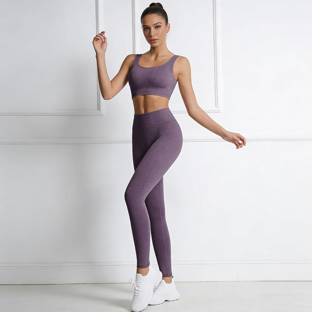 dohomiryo Damen Sportanzüge Jogginganzug Sport Sets 2 Teilig Workout Outfit Set Sport Crop Top+Hohe