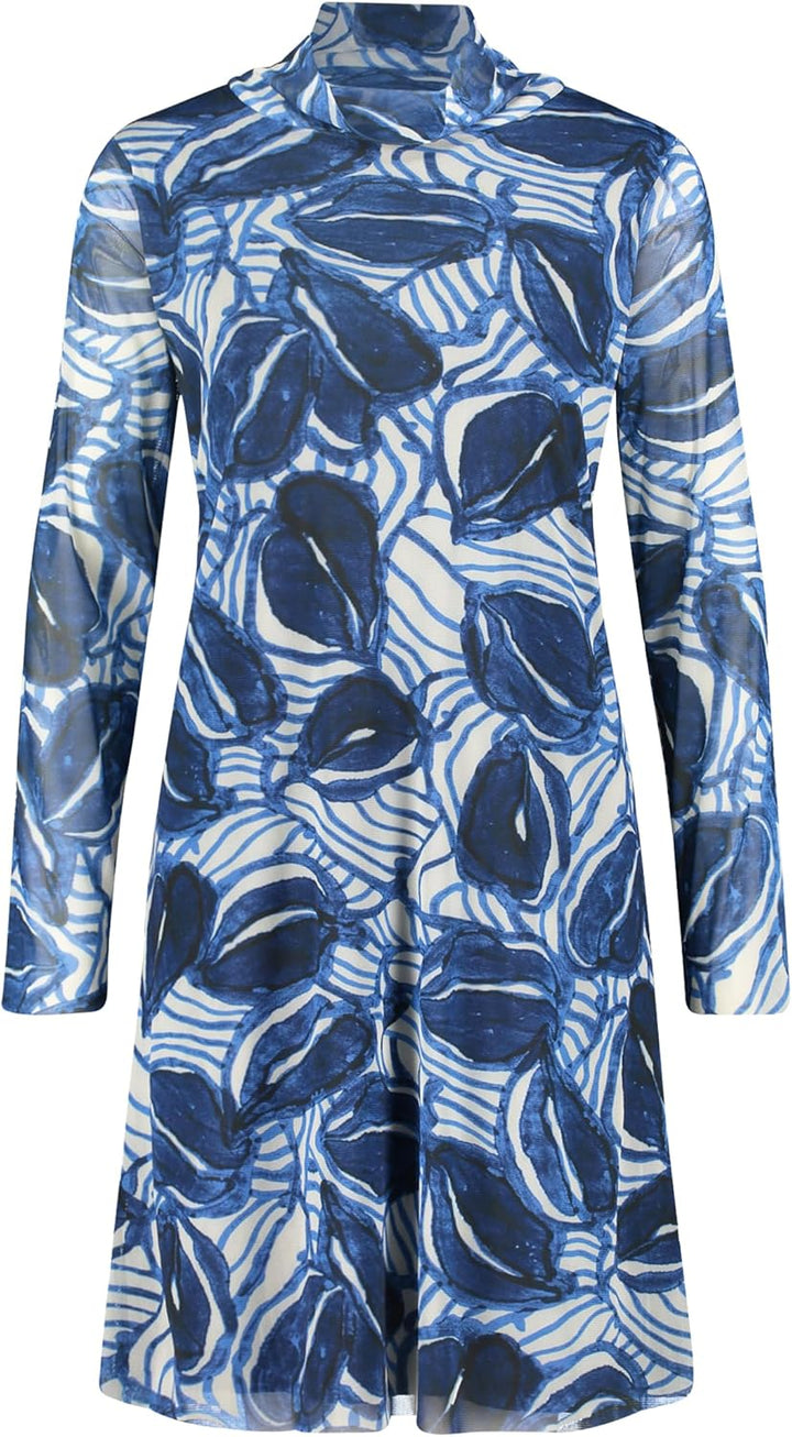 Cartoon Damen Casual-Kleid mit Stehkragen 38 Blau, 38 Blau