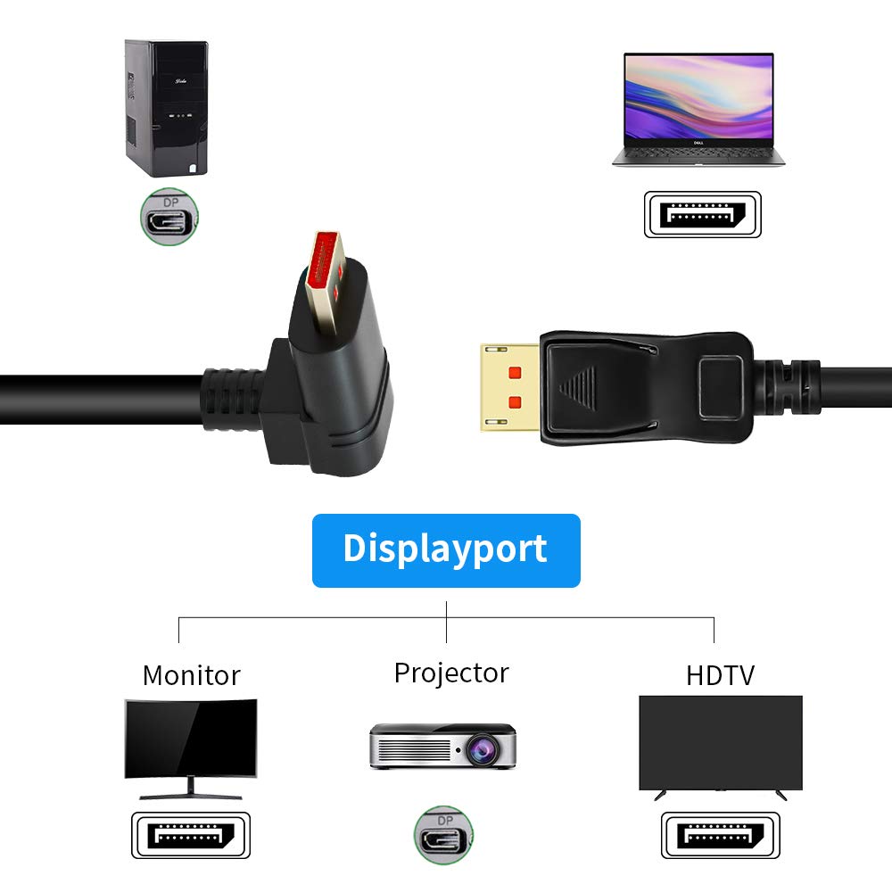 BolAAzuL 90 Grad Displayport 1,4-Kabel Abwärts DP Kabel, unten abgewinkeltes Displayport Kabel 1,8M