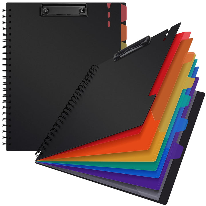 Uquelic 2 Stück Klemmbrett-Ordner aus Kunststoff, A4, Spiral-Folio-Ordner mit 6 doppelseitigen Halbt